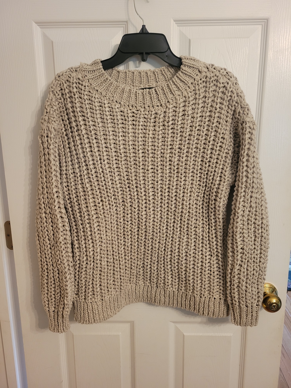 Donna Karan Beige Chunky Oversized Scoop-Neck Knit Sweater